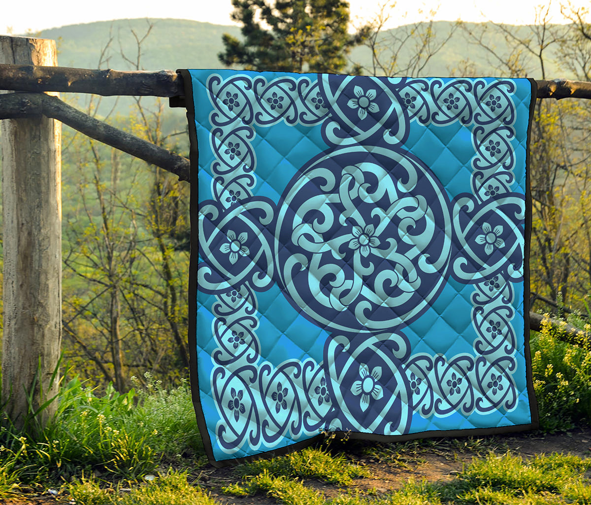 Blue Celtic Symbol Print Quilt