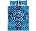 Blue Celtic Symbol Print Quilt Bed Set