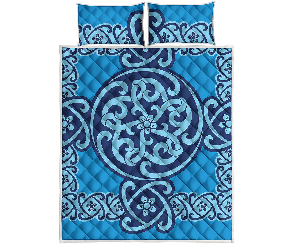 Blue Celtic Symbol Print Quilt Bed Set