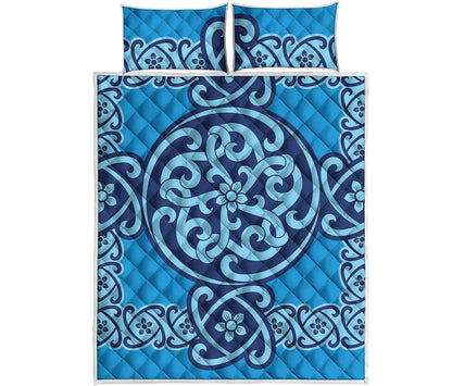 Blue Celtic Symbol Print Quilt Bed Set