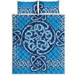 Blue Celtic Symbol Print Quilt Bed Set