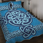 Blue Celtic Symbol Print Quilt Bed Set