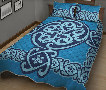Blue Celtic Symbol Print Quilt Bed Set