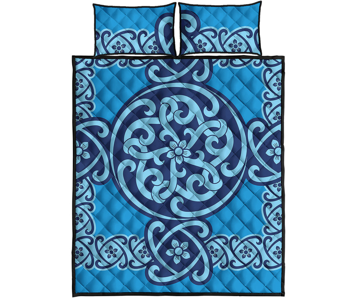 Blue Celtic Symbol Print Quilt Bed Set