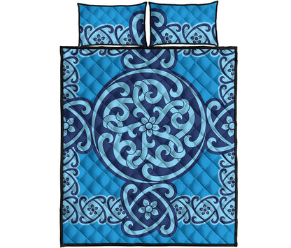 Blue Celtic Symbol Print Quilt Bed Set