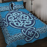 Blue Celtic Symbol Print Quilt Bed Set
