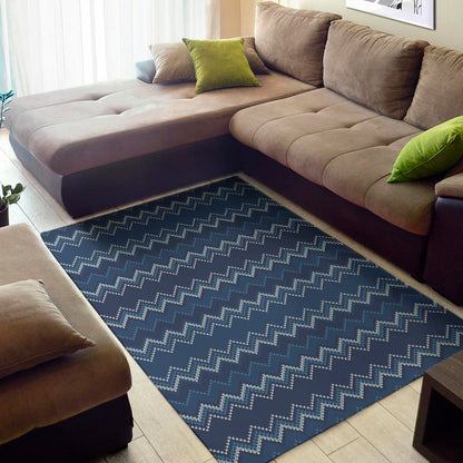 Blue Chevron Knitted Pattern Print Area Rug