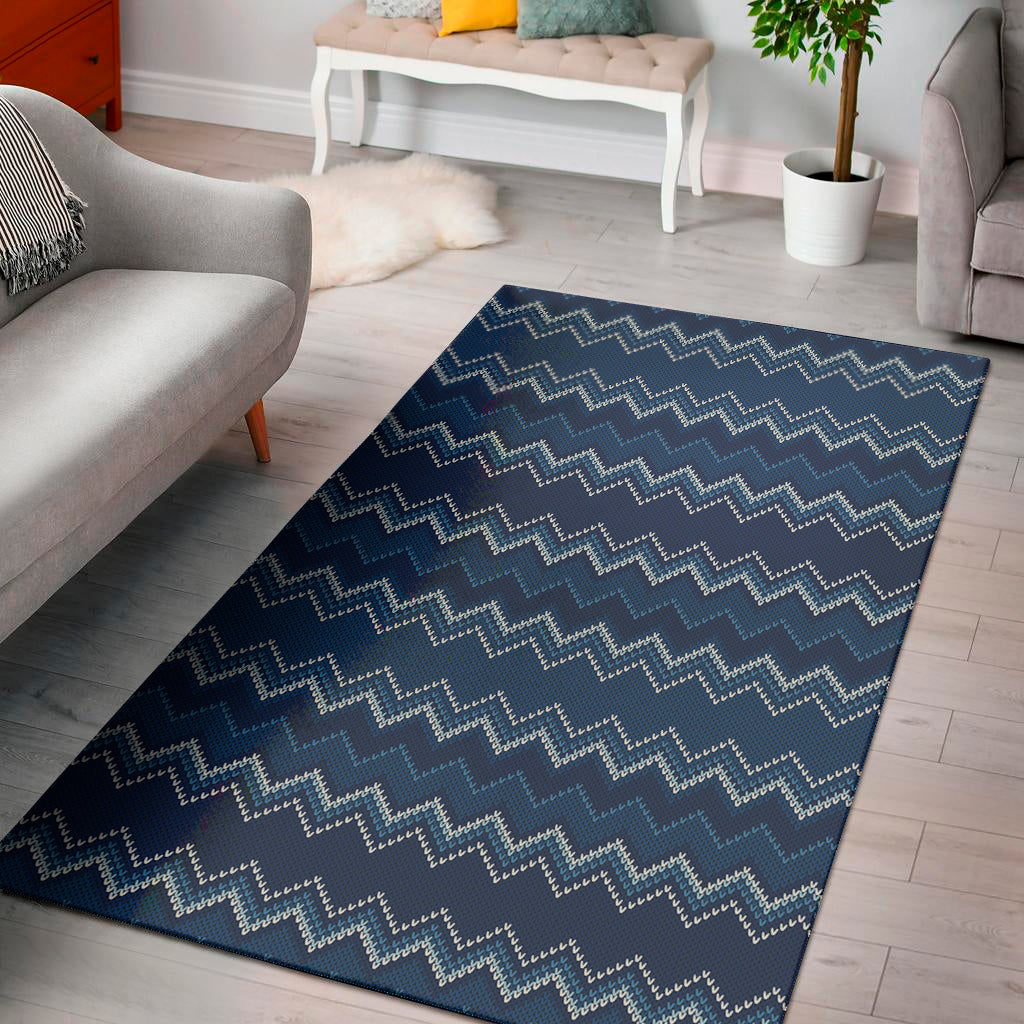 Blue Chevron Knitted Pattern Print Area Rug