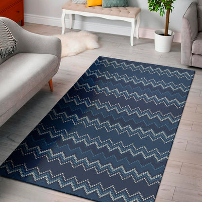 Blue Chevron Knitted Pattern Print Area Rug