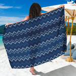 Blue Chevron Knitted Pattern Print Beach Sarong Wrap