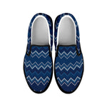 Blue Chevron Knitted Pattern Print Black Slip On Shoes