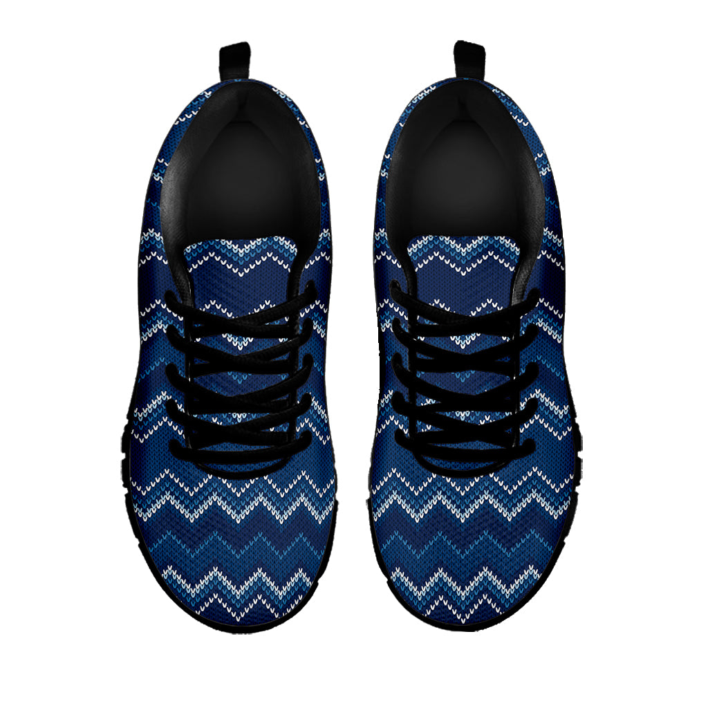 Blue Chevron Knitted Pattern Print Black Sneakers