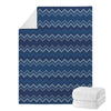 Blue Chevron Knitted Pattern Print Blanket