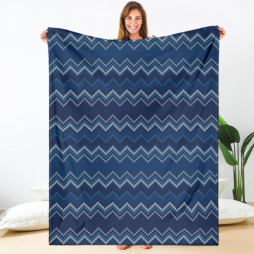 Blue Chevron Knitted Pattern Print Blanket