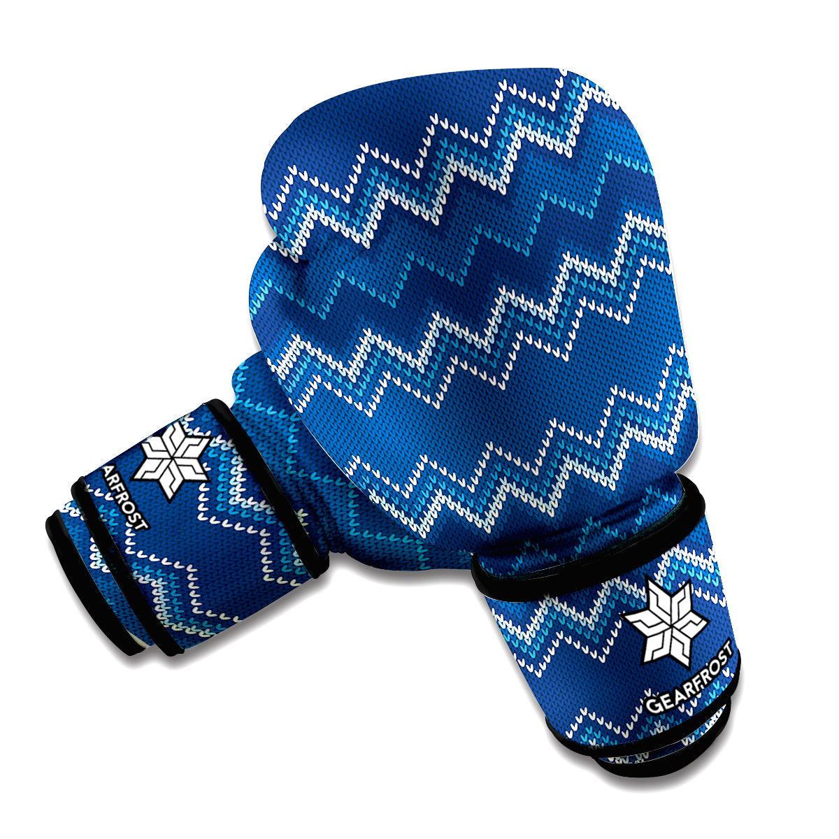 Blue Chevron Knitted Pattern Print Boxing Gloves