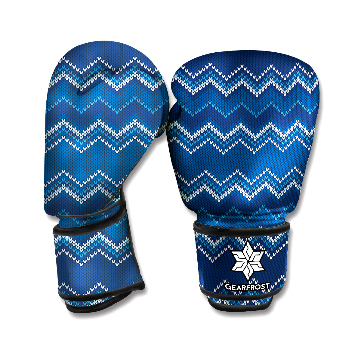Blue Chevron Knitted Pattern Print Boxing Gloves