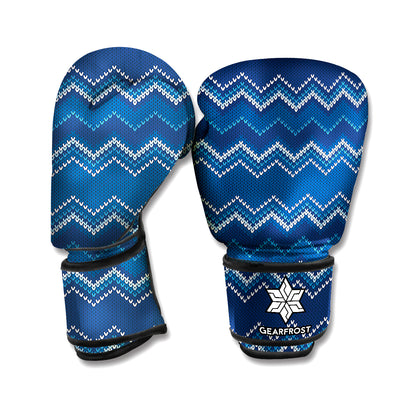 Blue Chevron Knitted Pattern Print Boxing Gloves