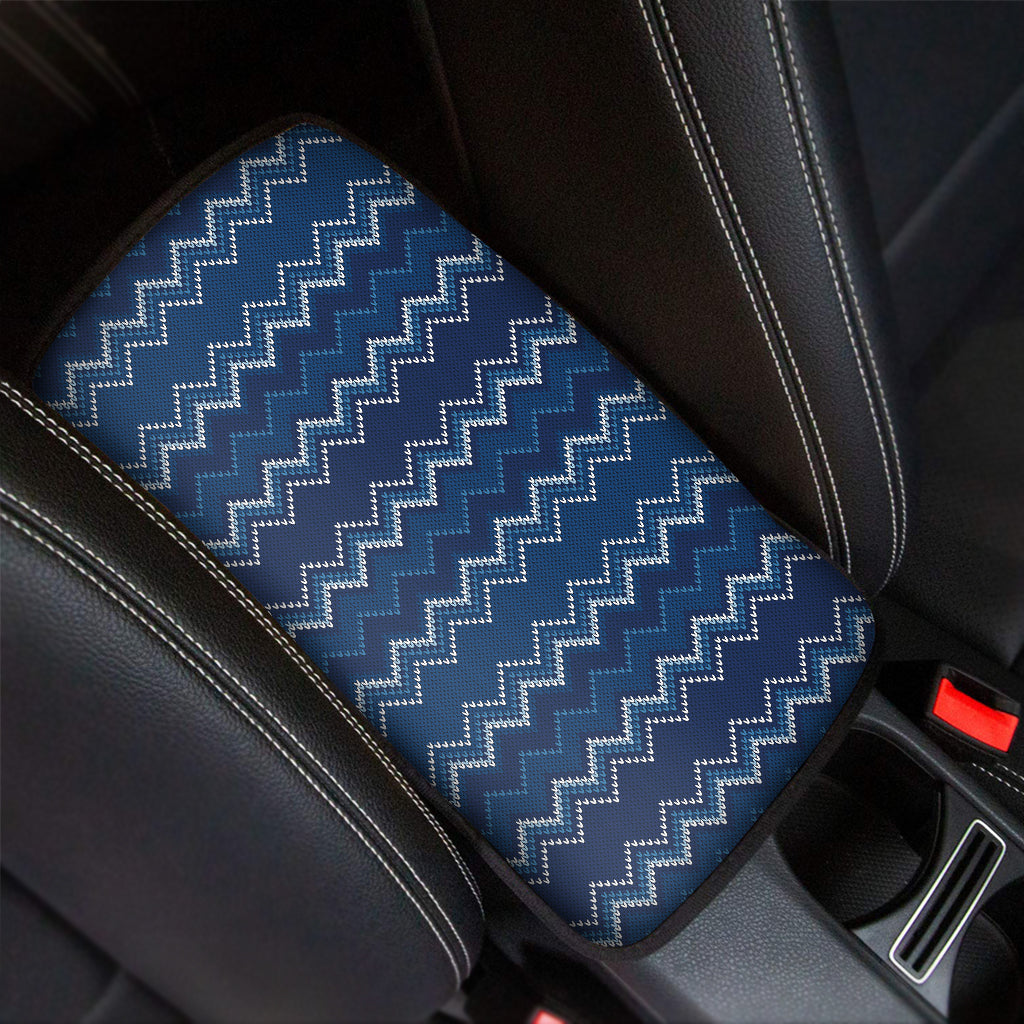 Blue Chevron Knitted Pattern Print Car Center Console Cover