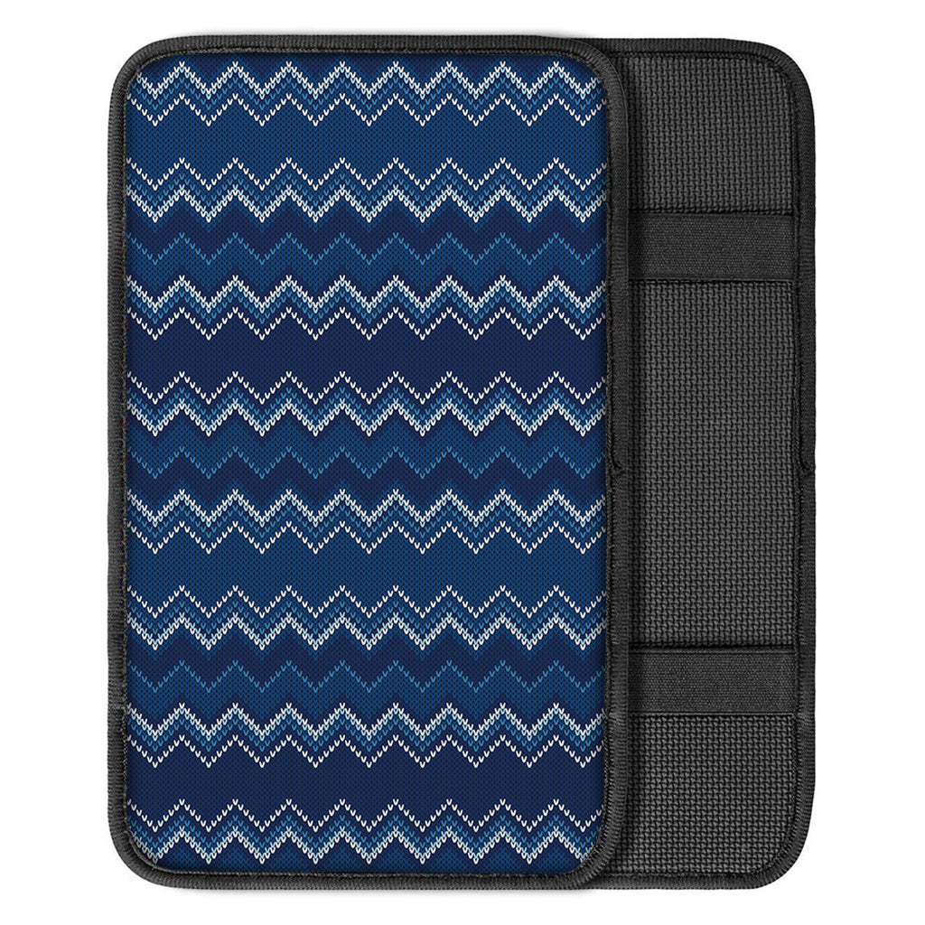 Blue Chevron Knitted Pattern Print Car Center Console Cover