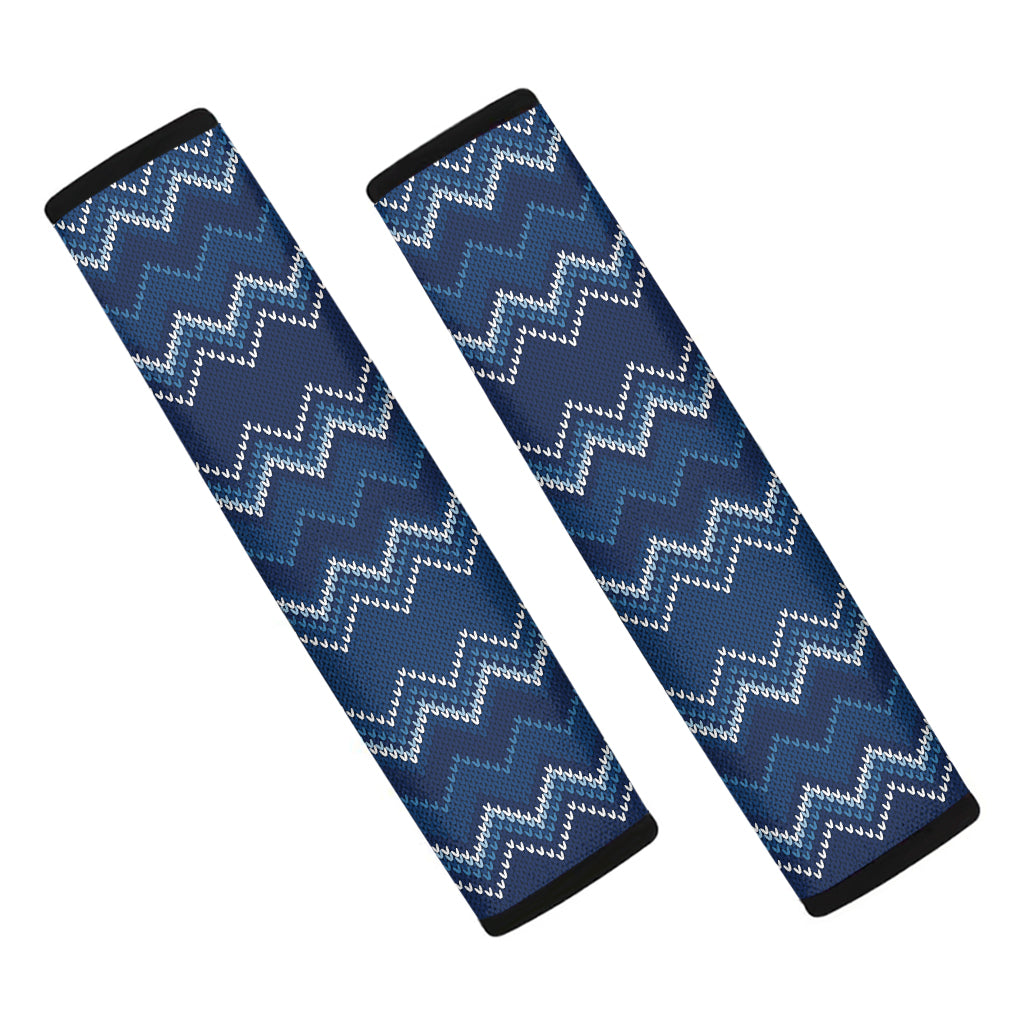 Blue Chevron Knitted Pattern Print Car Seat Belt Covers