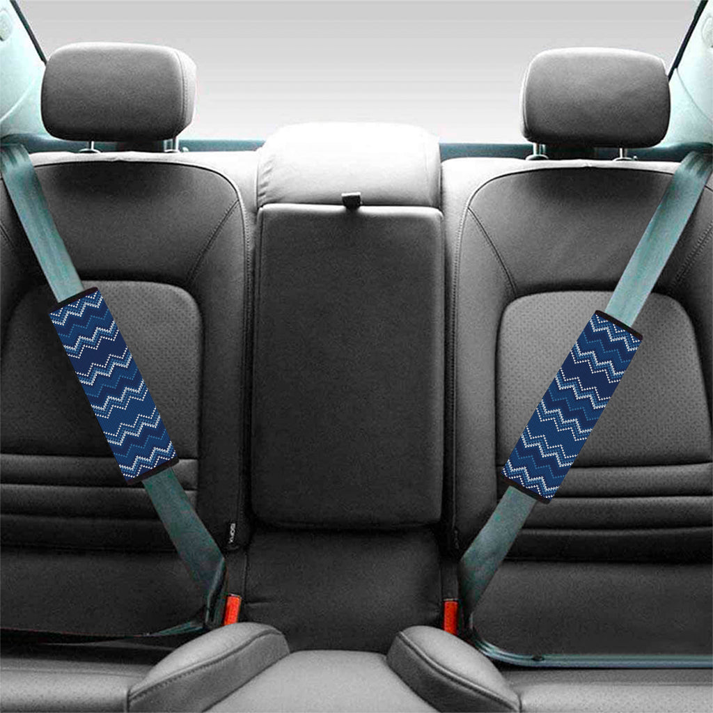 Blue Chevron Knitted Pattern Print Car Seat Belt Covers