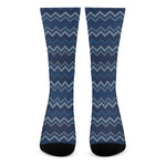 Blue Chevron Knitted Pattern Print Crew Socks