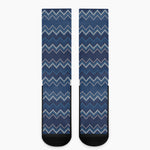 Blue Chevron Knitted Pattern Print Crew Socks