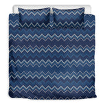 Blue Chevron Knitted Pattern Print Duvet Cover Bedding Set