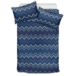 Blue Chevron Knitted Pattern Print Duvet Cover Bedding Set