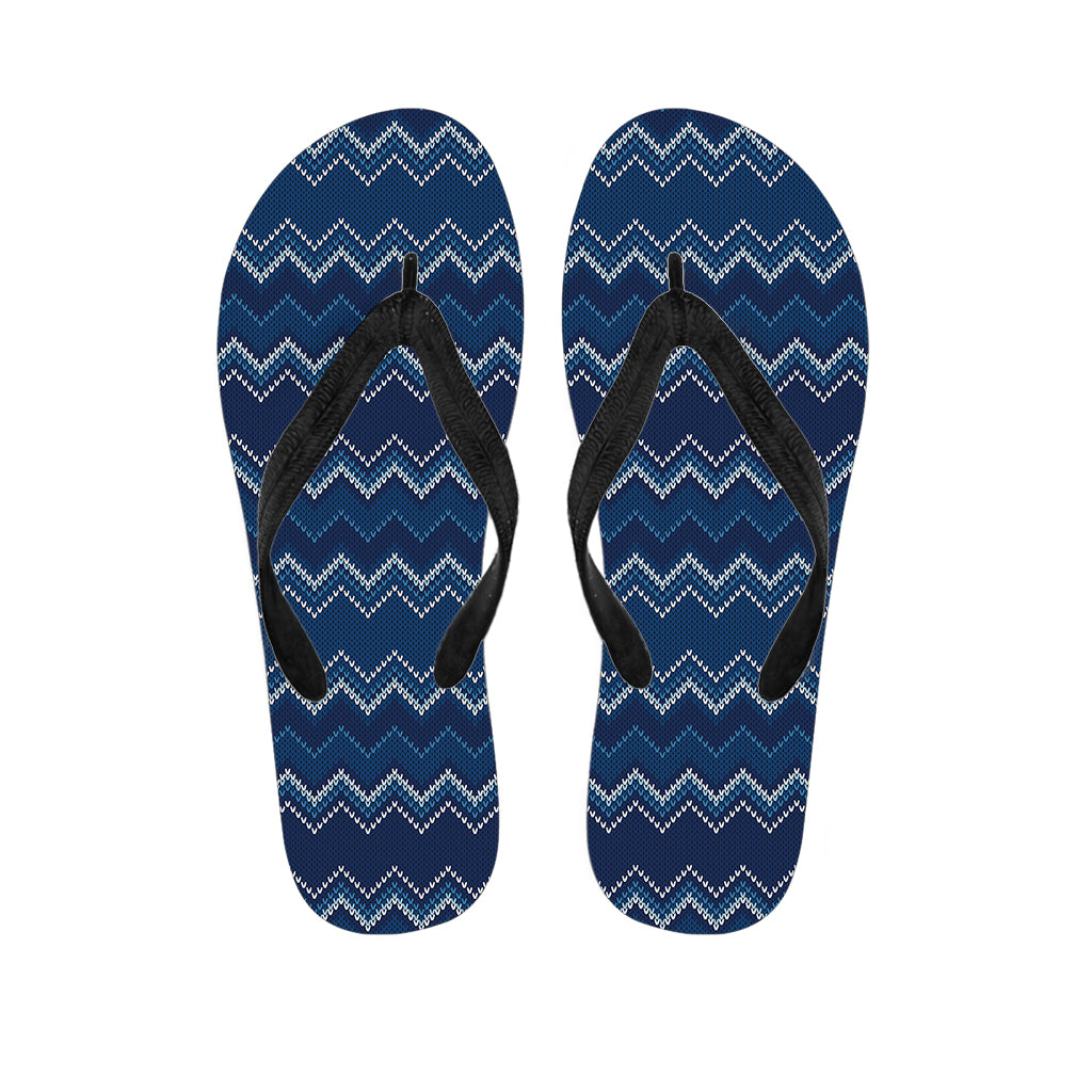 Blue Chevron Knitted Pattern Print Flip Flops