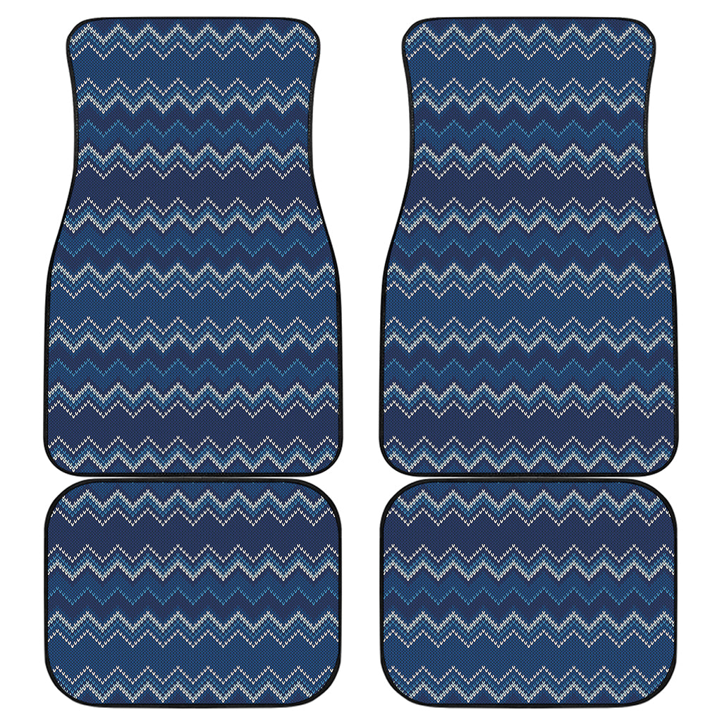 Blue Chevron Knitted Pattern Print Front and Back Car Floor Mats