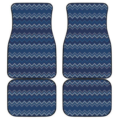 Blue Chevron Knitted Pattern Print Front and Back Car Floor Mats