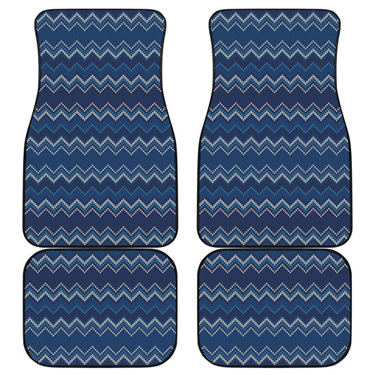 Blue Chevron Knitted Pattern Print Front and Back Car Floor Mats