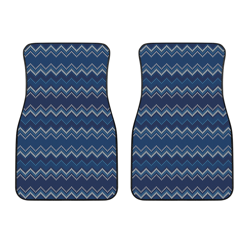 Blue Chevron Knitted Pattern Print Front Car Floor Mats