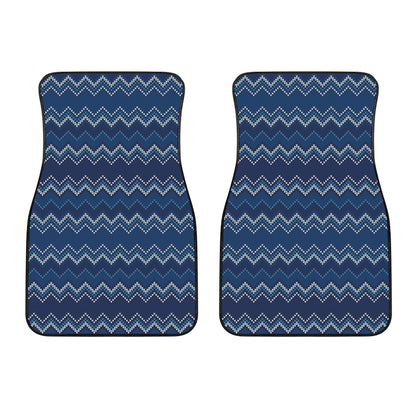 Blue Chevron Knitted Pattern Print Front Car Floor Mats