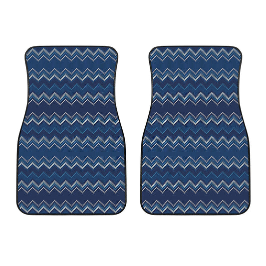 Blue Chevron Knitted Pattern Print Front Car Floor Mats