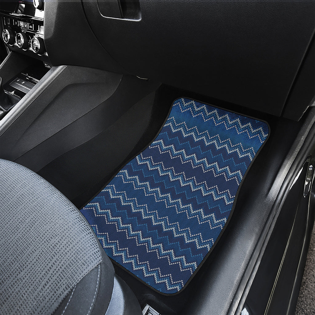 Blue Chevron Knitted Pattern Print Front Car Floor Mats