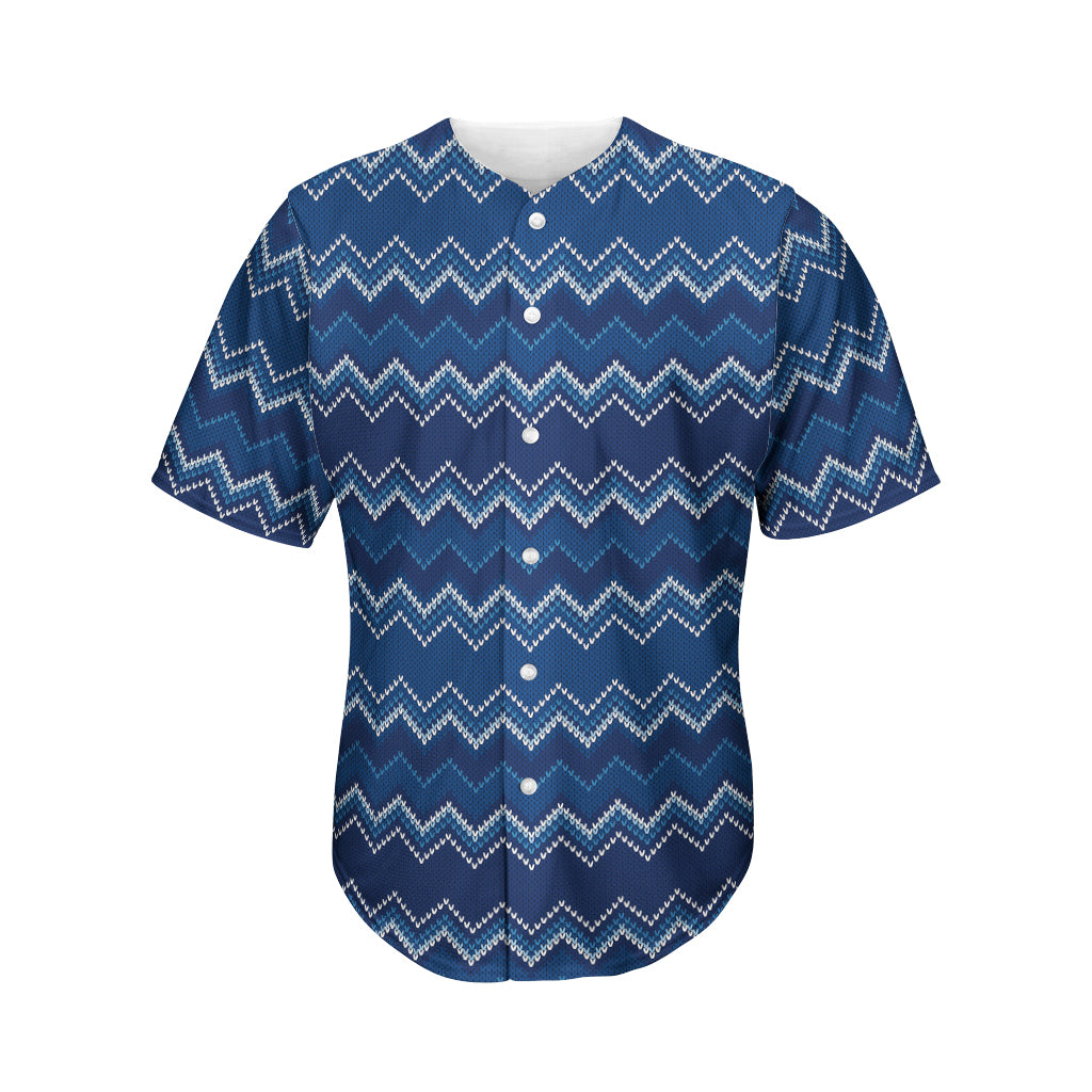 Blue Chevron Knitted Pattern Print Men's Baseball Jersey