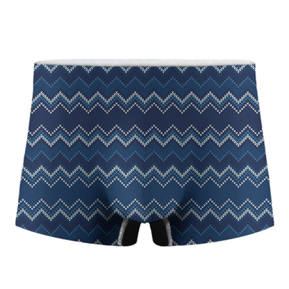 Blue Chevron Knitted Pattern Print Men's Boxer Briefs