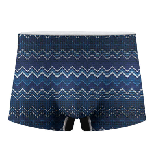 Blue Chevron Knitted Pattern Print Men's Boxer Briefs