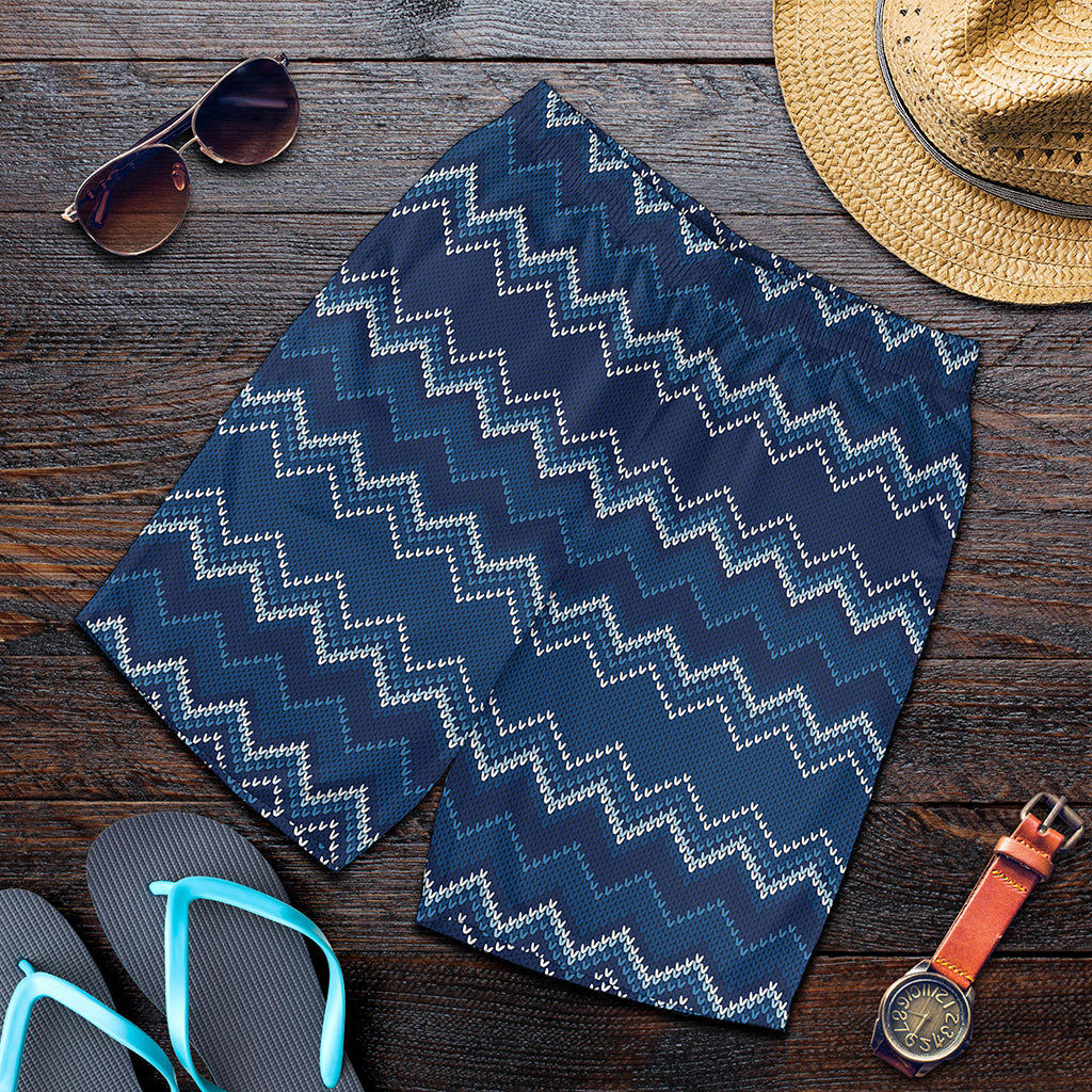 Blue Chevron Knitted Pattern Print Men's Shorts
