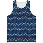 Blue Chevron Knitted Pattern Print Men's Tank Top
