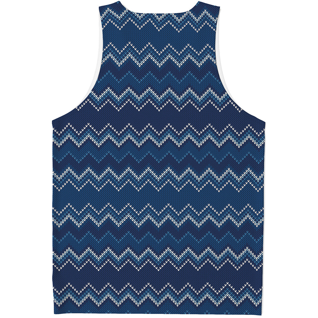 Blue Chevron Knitted Pattern Print Men's Tank Top
