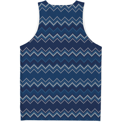 Blue Chevron Knitted Pattern Print Men's Tank Top