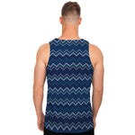 Blue Chevron Knitted Pattern Print Men's Tank Top