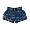 Blue Chevron Knitted Pattern Print Muay Thai Boxing Shorts