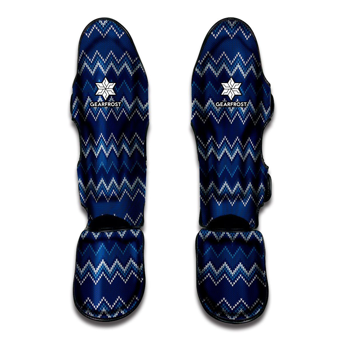 Blue Chevron Knitted Pattern Print Muay Thai Shin Guard