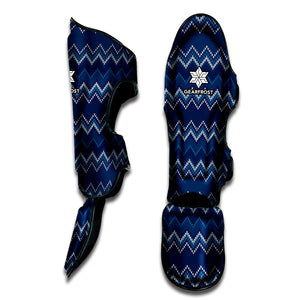 Blue Chevron Knitted Pattern Print Muay Thai Shin Guard