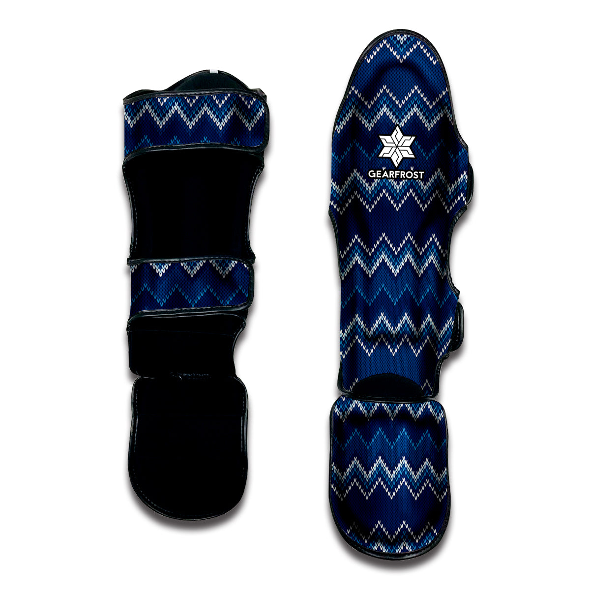 Blue Chevron Knitted Pattern Print Muay Thai Shin Guard