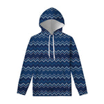 Blue Chevron Knitted Pattern Print Pullover Hoodie